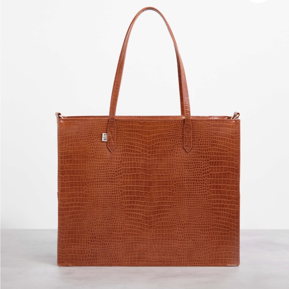 Béis The Large Work Tote, Cognac Croc